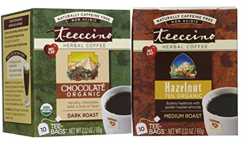 Teeccino Caffeine Free Organic Herbal Coffee 2 Flavor Variety Bundle  1 each Hazelnut Medium Roast   and Maca Chocolate -10 Count-