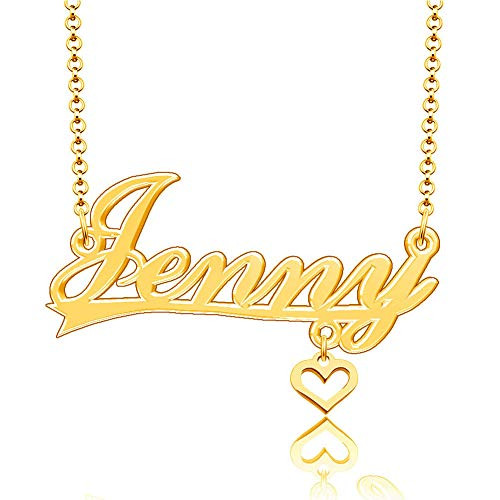 SexyMandala Personalized Custom Any Name Necklace 18K Gold Plated 925 Sterling Silver Heart Pendant Jewelry for Jenny