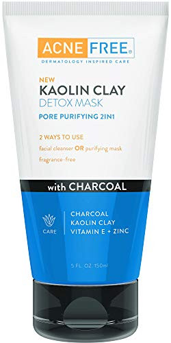 Acne Free Kaolin Clay Detox Mask 5oz with Charcoal  Kaolin Clay  Vitamin E - Zinc  Cleanser or Mask for Oily Skin  To Deeply Clean Pores and Refine Sk