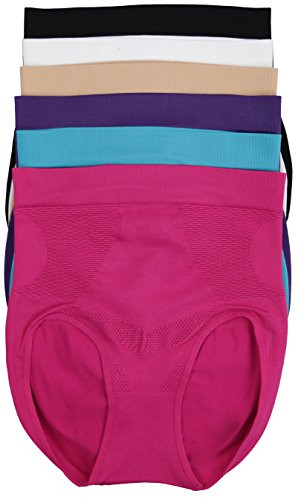 ToBeInStyle Womens Pack of 6 Seamless High-Waist Double Layer Shaper Briefs -One Size  Assorted 2-