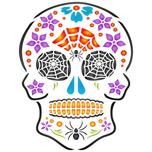 Halloween Sugar Skull Stencil  6-5 x 8-5 inch -M- - Day of The Dead Decor Stencils for Painting Template