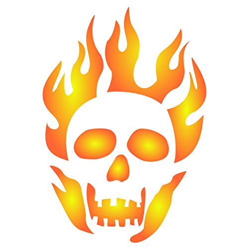 Halloween Flaming Skull Stencil  6-5 x 8-5 inch -M- - Scary Halloween Skull Decorative Stencils for Painting Template