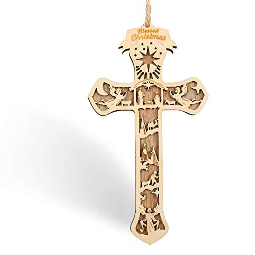 Creawoo Nativity Cross Christmas Story Ornament  Religious Holy Family Present for Family Friends and Christian  Wooden Nativity Scene Decoration for Creawoo Nativity Cross Christmas Story Ornament  Religious Holy Family Present for Family Friends and Christian  Wooden Nativity Scene Decoration for