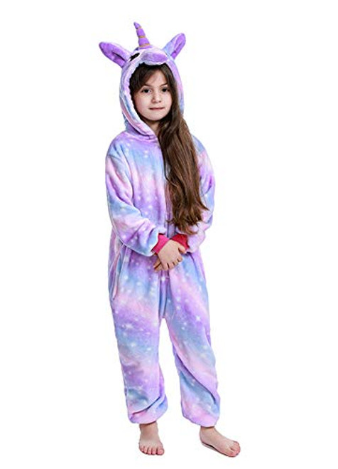 PlushCosplay Kids Animal Onesie Unicorn Pajamas Halloween Costume Purple Galaxy 10-12T