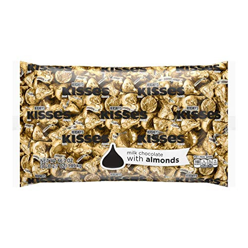 HERSHEYS KISSES Milk Chocolate with Almonds Christmas Candy 4-1 Pounds Gold Foils ~400 Pieces HERSHEYS KISSES Milk Chocolate with Almonds Christmas Candy 4-1 Pounds Gold Foils ~400 Pieces
