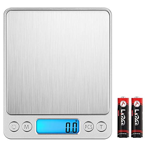 Digital Kitchen Scale 500g- 0-01g Mini Pocket Jewelry Scale Cooking Food Scale Back-Lit LCD Display 2 Trays 6 Units Auto Off Tare PCS Stainle Digital Kitchen Scale 500g- 0-01g Mini Pocket Jewelry Scale Cooking Food Scale Back-Lit LCD Display 2 Trays 6 Units Auto Off Tare PCS Stainle