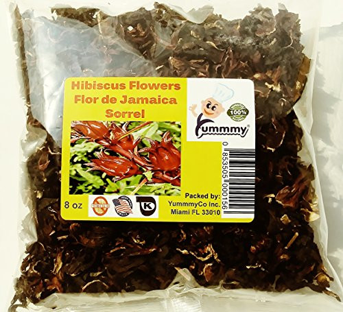 Yummmy Hibiscus Flowers Flor de Jamaica 8 oz Kosher certified gluten free No sodium dried petals Yummmy Hibiscus Flowers Flor de Jamaica 8 oz Kosher certified gluten free No sodium dried petals
