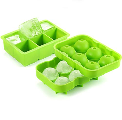 Ice Cube Kitchen Ice Cube Trays Sphere Ice Ball Maker with Lid and Large Square Ice Cube Molds for Whiskey  BPA Free Reusable -Set of 2-
