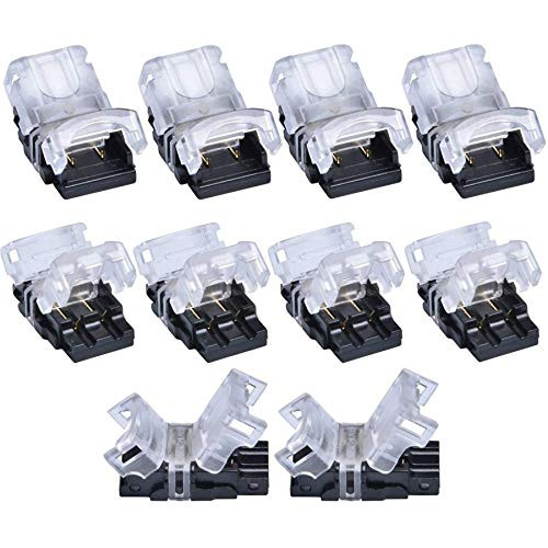 SUPERNIGHT 10 Pack 2 Pin LED Connector for Non-Waterproof 8mm 3528 2835 Single Color LED Strip Lights  Strip to Wire Quick Connection Without Strippin