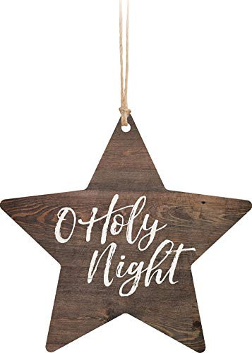 O Holy Night Star Brown 3-4 x 3-2 Wood Christmas Hanging Figurine Ornament