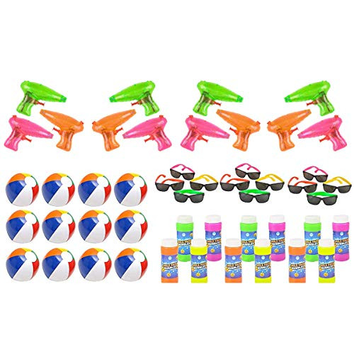 Vlish Pool and Beach Party Favors Mega Bundle - Outdoor Summer Fun Water Toys Bulk Pack - 48 Kid Toys Included- Beach Balls  Squirt Guns  Bubbles and