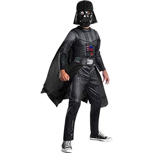 Star Wars Darth Vader Child Kids Halloween Costume Includes Jumpsuit with Holographic Detail  Mask  and Cape -Boys Medium -8-10-- Black