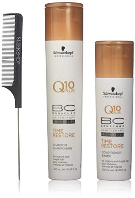 Schwarzkopf BC Bonacure Q10 Plus TIME RESTORE Shampoo and Conditioner for MATURE AND FRAGILE HAIR Duo SET -with Sleek Steel Pin Tail Comb- -8-5 oz-6-8 o Schwarzkopf BC Bonacure Q10 Plus TIME RESTORE Shampoo and Conditioner for MATURE AND FRAGILE HAIR Duo SET -with Sleek Steel Pin Tail Comb- -8-5 oz-6-8 o