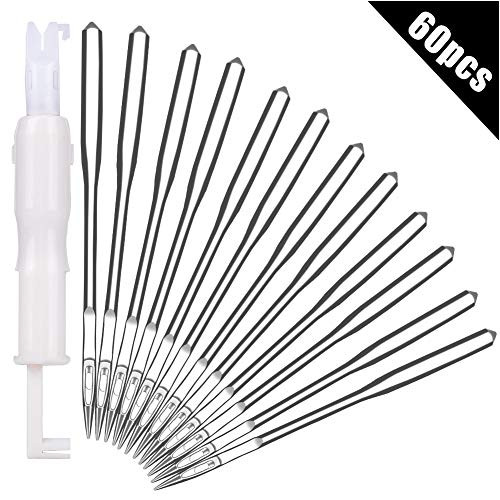 60 Count Sewing Machine Needles - 6 Sizes Sewing Machine Needles with Needle Threader  Universal Point for Singer  Brother  Janome Sizes 70-9  70-10
