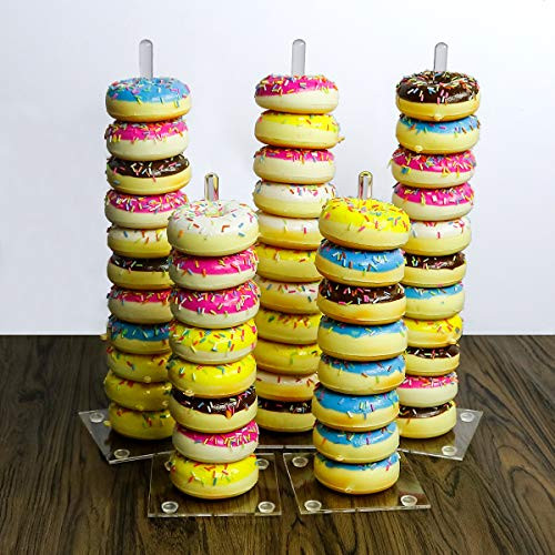 Donuts Stand,Clear Acrylic Doughnut Donut Stand Display Holder for Wedding Patry Birthday Decorations,Kitchen,Shop,Dount Hole Baker,Boy Kids,Girls's Mini Donuts Favors,Tiered Display Tower Tree, 5 Sti