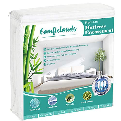 Comficlouds Premium Zippered Mattress Encasement Waterproof Bed Bug and Dust Proof 6-Sided Mattress Protector Cover Twin Size Hypoallergenic Bamboo T Comficlouds Premium Zippered Mattress Encasement Waterproof Bed Bug and Dust Proof 6-Sided Mattress Protector Cover Twin Size Hypoallergenic Bamboo T