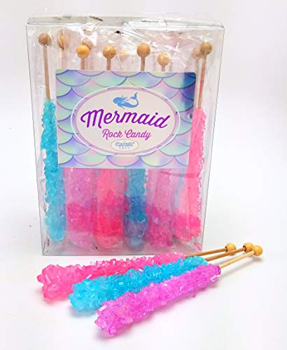 Mermaid Rock Candy Sticks - 18 Individually Wrapped Rock Candy on a Stick - Includes How to Build a Candy Buffet Table Guide