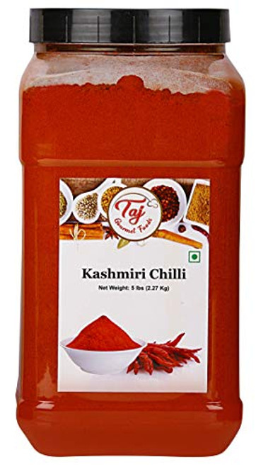 TAJ Premium Indian Kashmiri Chilly Powder -Deggi Mirch Lal Mirch- Mild Hot -5 Pound Jar- TAJ Premium Indian Kashmiri Chilly Powder -Deggi Mirch Lal Mirch- Mild Hot -5 Pound Jar-