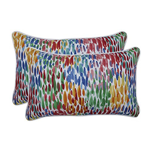 Pillow Perfect Outdoor - Indoor Make It Rain Zinnia Rectangular Throw Pillow -Set of 2-  Blue