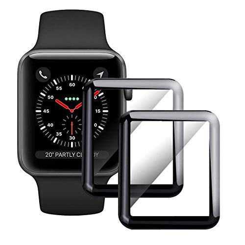-2 Pack- Screen Protector for Apple Watch 42mm  Anti-Fingerprint Anti-Scratch Anti-Bubble Full Coverage Black Edge 3D Curve Tempered Glass Film Compat
