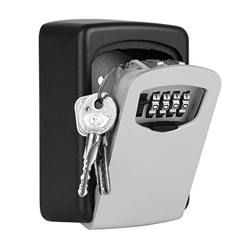 Flexzion Key Lock Box - Key Storage Safe Box Cabinets Wall Mounted 4 Digit Combination Lock  Security Key Holder  Code Storage Case  Cipher Lock Box f
