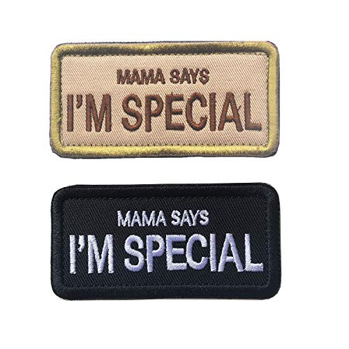 2 Pieces Mama Says Im Special Tactical Patches Military Cloth Sticker Armband Badges for Clothes Jeans Hats Sew on Embroidered Hook and Loop Patch