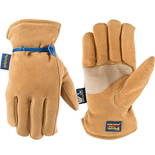 Mens Lined HydraHyde Winter Leather Work Gloves with Adjustable Wrist  Large -Wells Lamont 1194-