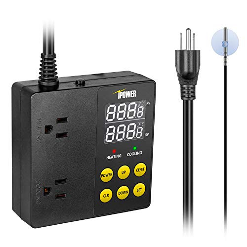 iPower Professional Digital Heating and Cooling Thermostat Controller for Seed Germination  Reptiles and Brewing Breeding Fermenter Greenhouse  Grow T