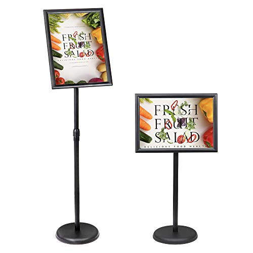 SENZHIYI Adjustable Poster Stand Holder 11x17 Inch  360 Degree Rotation  Heavy Duty Snap Open Aluminum Pedestal Floor Standing Sign Holder Vertical an