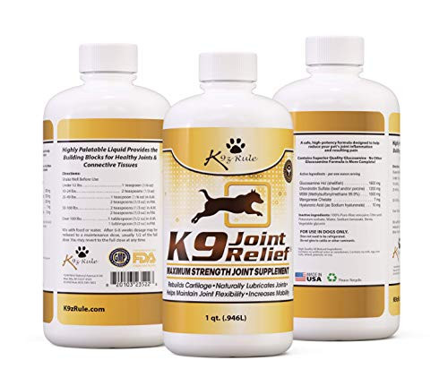 K9 Joint Relief Glucosamine for Dogs Liquid Joint Supplement with Chondroitin and MSM Pain Relief for Arthritis Hip Dysplasia Aging Etc- 32 Oun K9 Joint Relief Glucosamine for Dogs Liquid Joint Supplement with Chondroitin and MSM Pain Relief for Arthritis Hip Dysplasia Aging Etc- 32 Oun