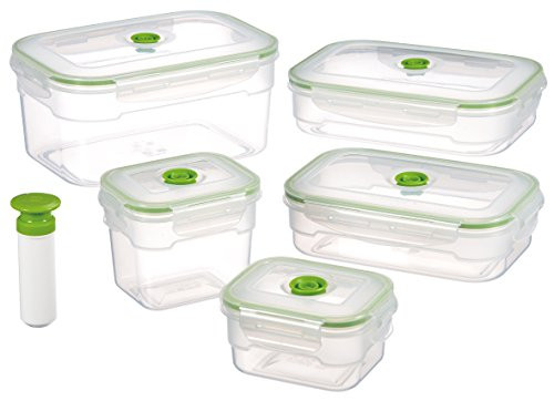 Vacuum Seal Food Storage Containers - Hand Held Vacuum Food System - Quick Marinator - Rectangle - 11Pc - Green Color