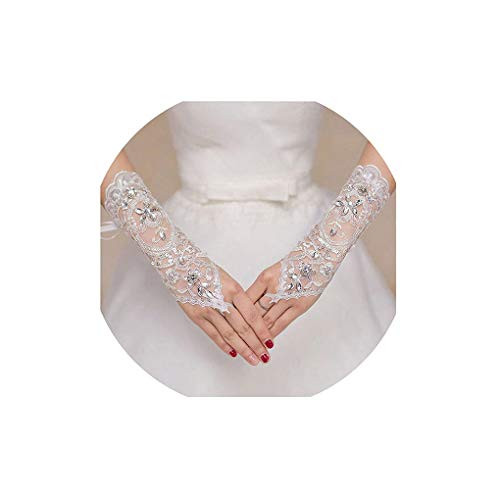 Yalice Womens Bride Lace Wedding Gloves Short Fingerless Rhinestone Bridal Glove White Prom Dress Accessories