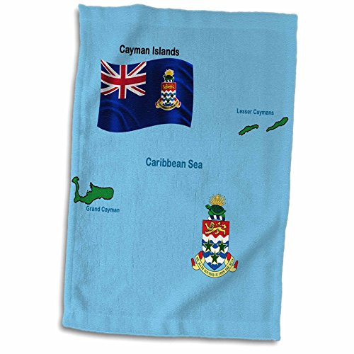 3D Rose Flag and Map Islands shoeing Both Grand Lesser Caymans and The Coat of Arms TWL-47679-1 Towel  15 x 22