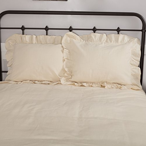 Ashley Natural Ruffled Standard Sham  21x27  Farmhouse Style Beige Cream Bed Pillow Cover