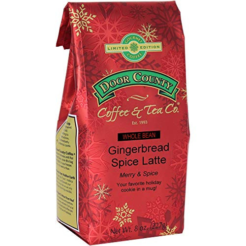 Door County Coffee  Holiday Flavored Coffee  Gingerbread Spice Latte  Flavored Coffee  Medium Roast  Ground Coffee  8oz Bag