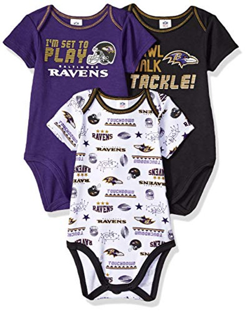 NFL Baltimore Ravens 3 Pack Short Sleeve Bodysuit Blue-Black-White Baltimore Ravens 0-3 Months -137453160RVN03M-507- NFL Baltimore Ravens 3 Pack Short Sleeve Bodysuit Blue-Black-White Baltimore Ravens 0-3 Months -137453160RVN03M-507-