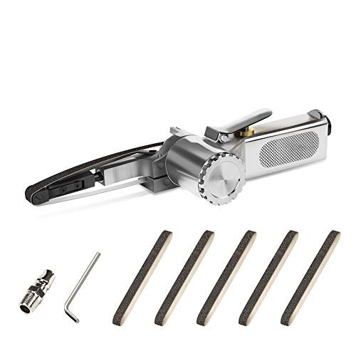 Mini Air Belt Sander  ZFE 3-8 Inch Air Belt Sander with 5 Pcs Belts-3-8 x 13 inch-  10 mm Mini Air Belt Grinder For Plastic  Aluminium  Iron  Steel an
