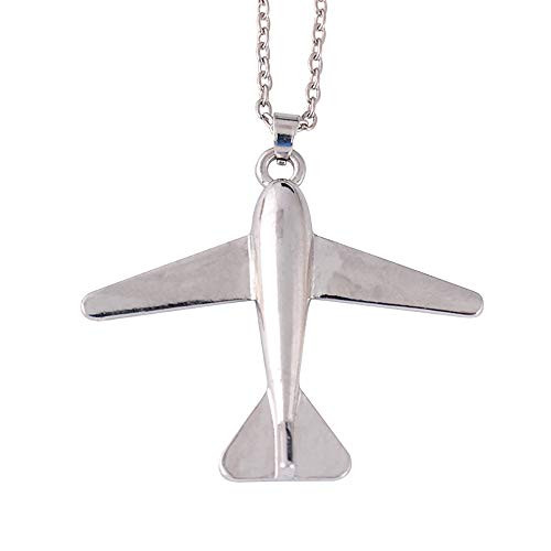 Alloy Plane for Women Girls Boy Party Jewelry Airplane Aircraft Pendant Short Chain Collar Necklace -Silver-