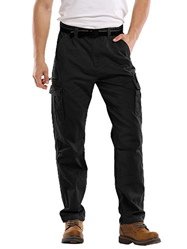 AKARMY Mens Cotton Military Cargo Pant Casual Work Combat Trousers with 8 Pocket Black 32