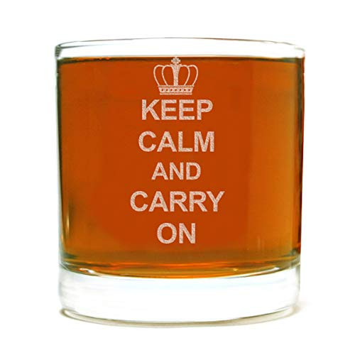 Keep Calm and Carry On Etched Whiskey Rocks Lowball Glass