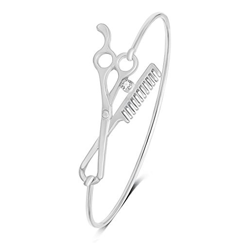 MANZHEN Easy Open Scissors and Comb Bangle Bracelet for Hairdresser -Silver-