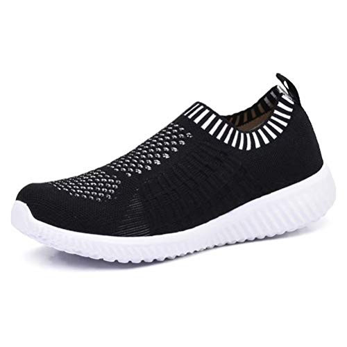 konhill Womens Lightweight Casual Walking Athletic Shoes Breathable Mesh Running Slip-on Sneakers 9 US Black 40