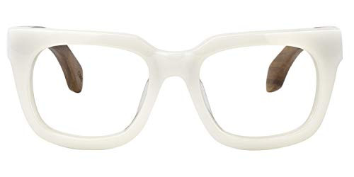 Zeelool Retro Thick Rectangle Wood Arm Eyeglasses Frame for Men Non-prescription Clear Lens Diana FP0427-01 White