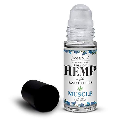 Jasmines Herb Garden Sore Muscle Massage Oil Blend with Hemp Extract for Body - Soothes Tired and Sore Muscles  Roll-on Applicator  1 fl oz