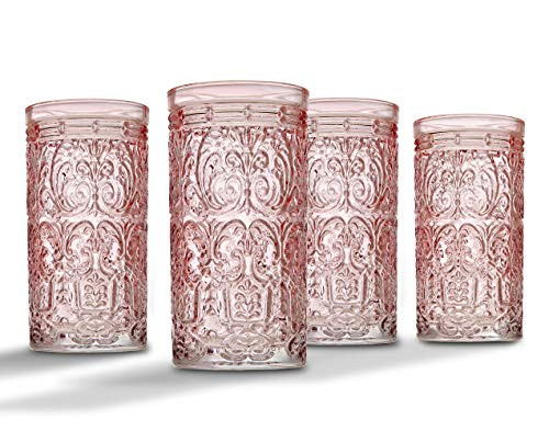 Jax Highball Beverage Glass Cup by Godinger - Pink - Set of 4