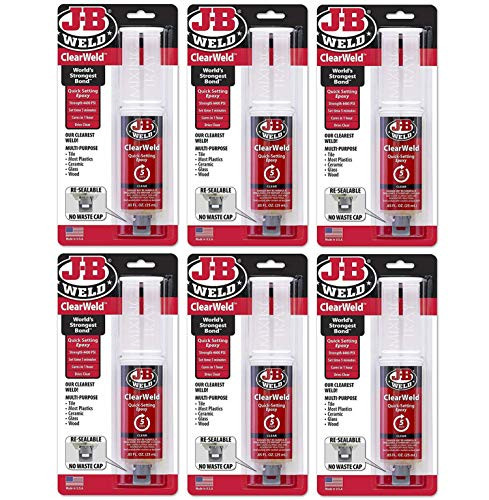 J-B Weld 50112 6 Pack 0-85 oz- ClearWeld Syringe Quick Setting Epoxy  Clear