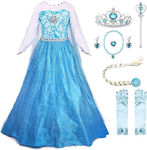 JerrisApparel Snow Party Dress Queen Costume Princess Cosplay Dress Up -6-7 Blue with Accessories- JerrisApparel Snow Party Dress Queen Costume Princess Cosplay Dress Up -6-7 Blue with Accessories-