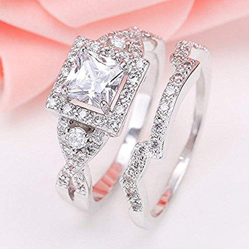 Lzz 925 Sterling Silver White Topaz Princess Square Cut Cubic Zirconia Ring Set Fashion Lady Halo Ring Wedding Jewelry Size 6-10 -US Code 8-