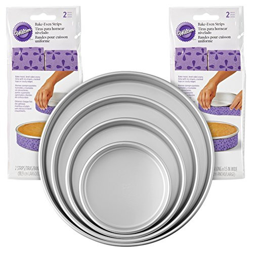Wilton Bake-Even Strips and Round Cake Pan Set, 8-Piece - 6, 8, 10, and 12 x 2-Inch Aluminum Cake Pans