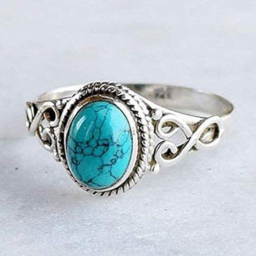 MAIHAO Vintage Womens 925 Sterling Silver Ring Oval Cut Natural Bohemia Turquoise Jewelry Turquoise Moonstone Ring Wedding Jewelry Size 6-10 -US Code